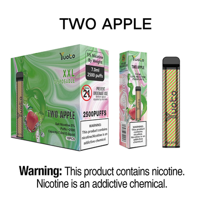Yuoto E Cig XXL jetable la plus longue durée 2500 bouffées de jus de pomme double 50 mg 7 ml