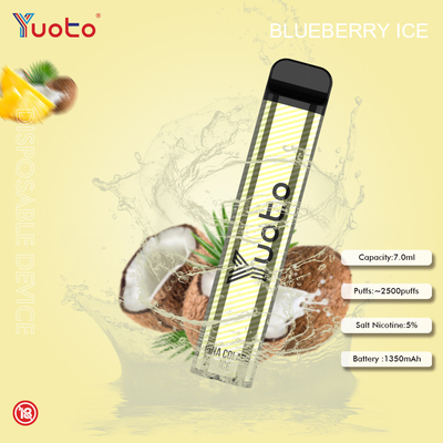 Yuoto 2500 souffles 23 saveurs 7 ml de capacité glace de menthe de capacité de batterie de 1200 heures-milliampère