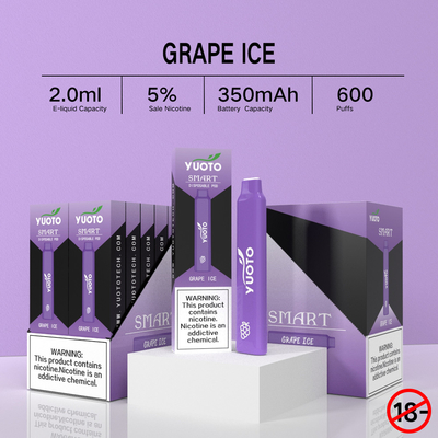 2022 nouvelles prochaines saveurs fruitées multiples Yuoto Smart 600 souffle stylo jetable de Vape de nicotine de 5%