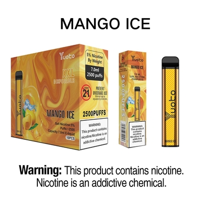 Yuoto Cigarette Electronique Jetable Vape Pen 2500 Bouffées XXL Mango Ice 1200mAh 5% Nicotine