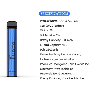 Yuoto Top Vente Jetable E Cigarette XXL 2500 Bouffées Shisha Stylo Souris Chef 50mg Nicotine