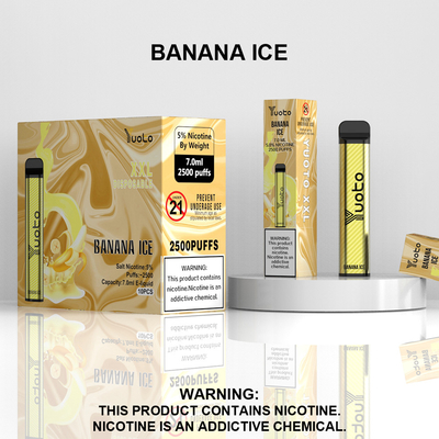 Yuoto XXL 2500 Bouffées Jetable 1200mAh Batterie 7.0ml Ejuice Saveur de Glace à la Banane pour l'Inde