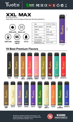 Saveur de cassis d'aloès Yuoto xxl Max 3500 Puffs Barre de bouffée jetable Vape Mesh Bobines Surface en cuir 9 ml