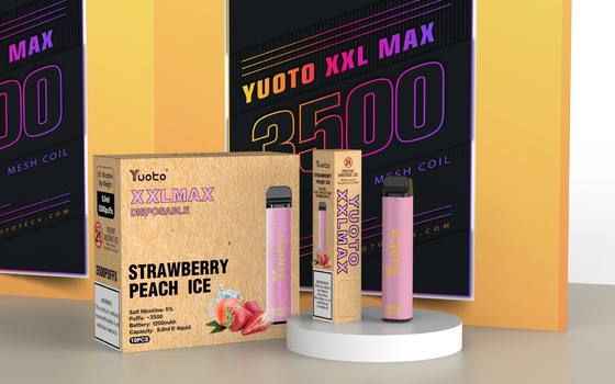 Saveur de glace à la fraise et à la pêche Yuoto XXL Max 3500 Puffs Stylo Vape électrique avec bobine en maille