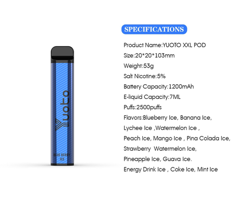 Usine Directe En Gros Yuoto XXL 5% Nicotine 2500 Bouffées Pina Coloda Saveur De Glace Jetable Cigarette Électronique Vape