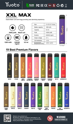 ODM Yuoto 3500 souffle jus mélangé de la batterie 9ml E de la saveur ROHS 1200mAh de la barre 16 de Vape