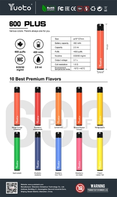 La cosse remplaçable de Tpd Vape de 5 couleurs, vivent le dispositif de mod de cartouche de 600 souffles