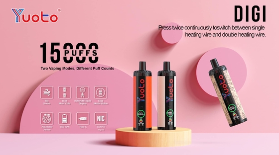 Vape à usage unique en plastique AL 850mAh 15000 bouffées Flux d'air réglable 23 saveurs bobine double maille
