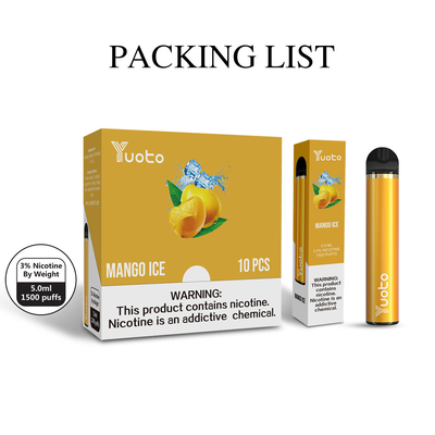 La cigarette en gros YUOTO 1500 du stylo jetable E de vape de la nicotine 5% souffle la vente 6ml chaude dans Moyen-Orient 2% 5% nouveau