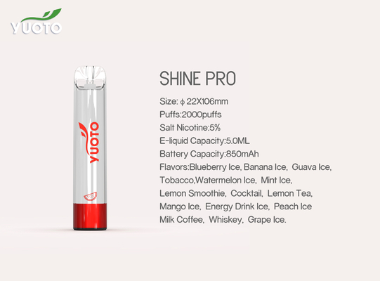 Yuoto brillent de pro 2000 souffles Vape 15 saveurs avec 5ML E Juice Capacity