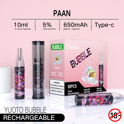 Le yuoto rechargeable de la bulle 4000puffs 650 l'heure-milliampère 10ml de Yuoto le vape que jetable engrènent la disjonction de bobines non a mené shinning