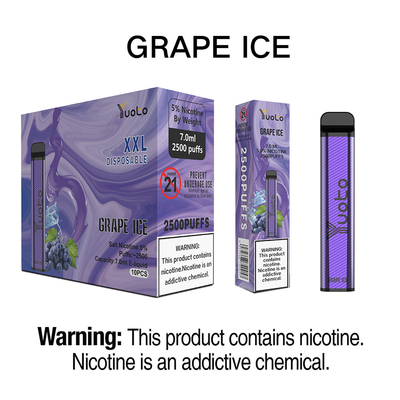 La cosse de vape de raisins de saveur la plus chaude de forme d'eliquid du xxl 2500puffs 1200mah 7ml de Yuoto de yuoto de yuotovape jetable carré de vape