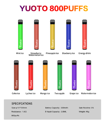 Yuoto 800 souffle Vape avec la région 2,5 ml Juice Capacity d'Origal de 11 saveurs